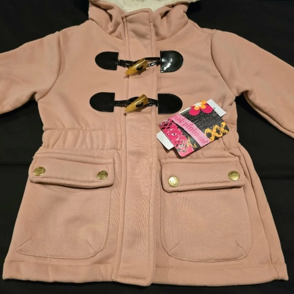 Pink Platinum Girls Peacoat Hooded Toggle Fleece Jacket Blush NWT‎ Size 4 XS